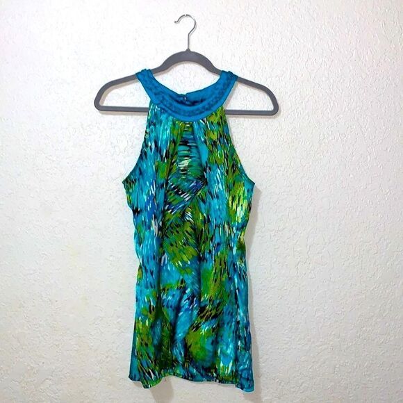 New Directions green and blue flowy blouse size medium - Picture 1 of 16